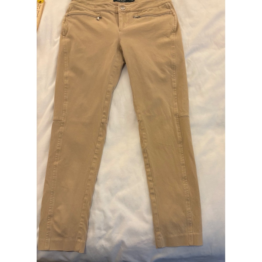 Lauren Ralph Lauren Tan Stretch Skinny Pants Zipper Pockets Sz 4